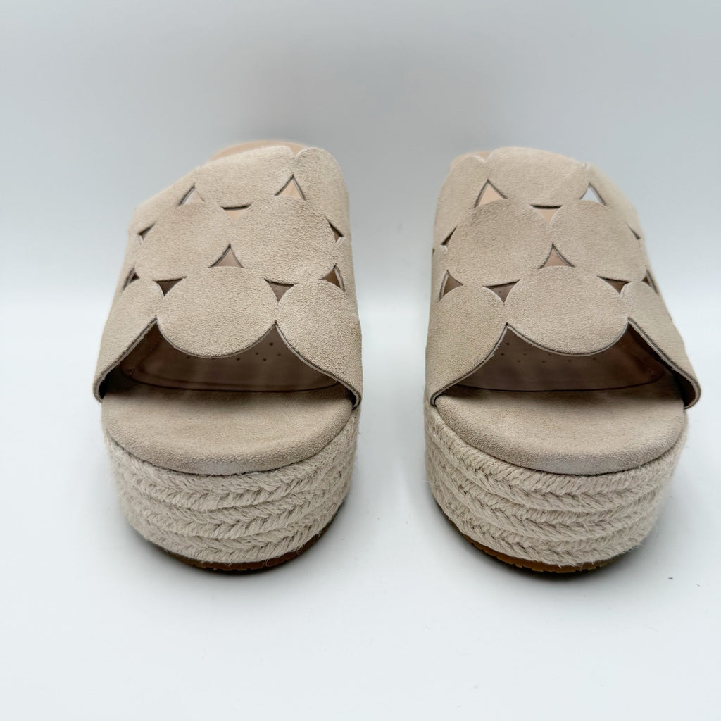 NYDJ Womens Helene Heeled Sandals Size 8.5 M Sand Beige Suede Platform NIB