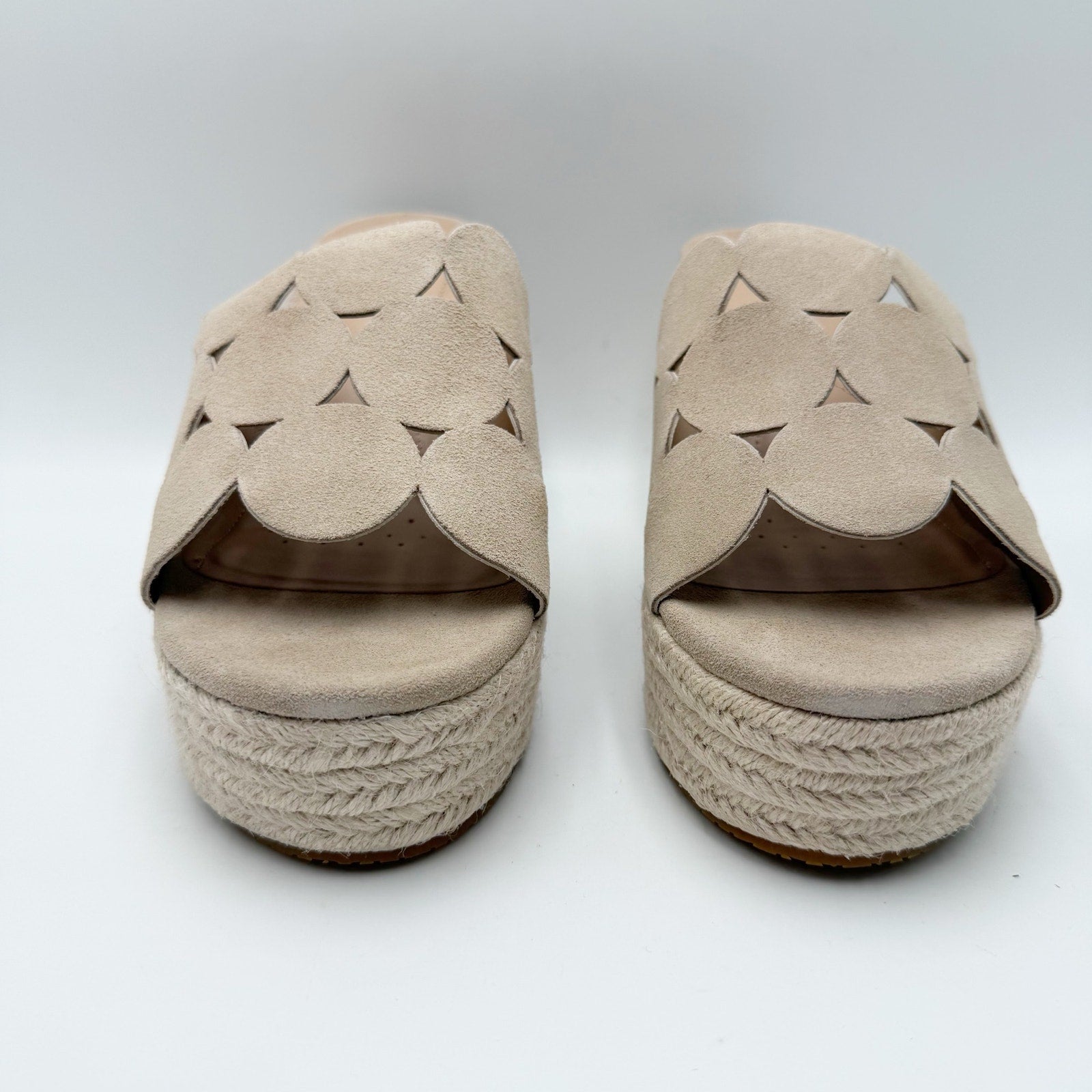 NYDJ Womens Helene Heeled Sandals Size 8.5 M Sand Beige Suede Platform NIB