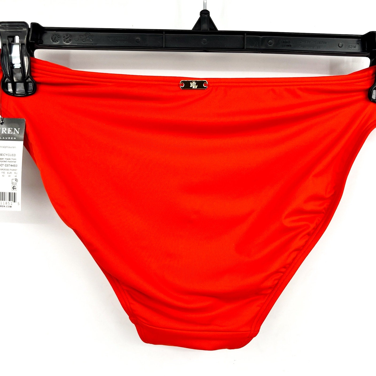 LAUREN RALPH LAUREN Beach Club Hipster Bikini Bottom Size 6 Orange Shirred NWT