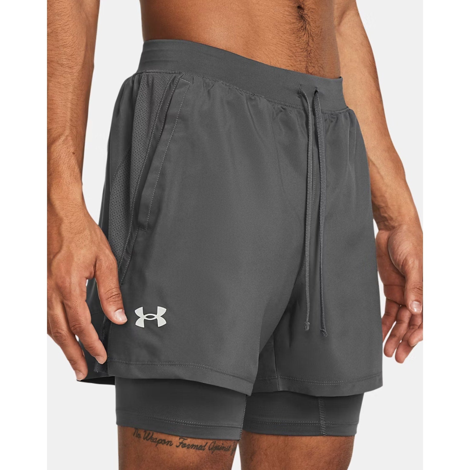 UNDER ARMOUR Men's UA Launch 2-in-1 Athletic Shorts Medium Gray 7" Inseam NWT