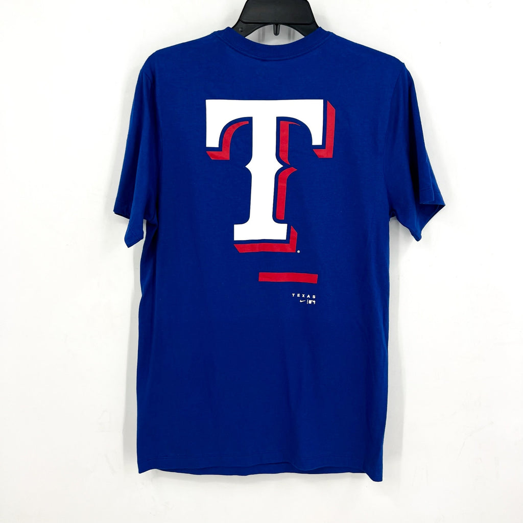 NIKE Mens Texas Rangers Logo Short Sleeve T-Shirt US Small Blue Crewneck NWT