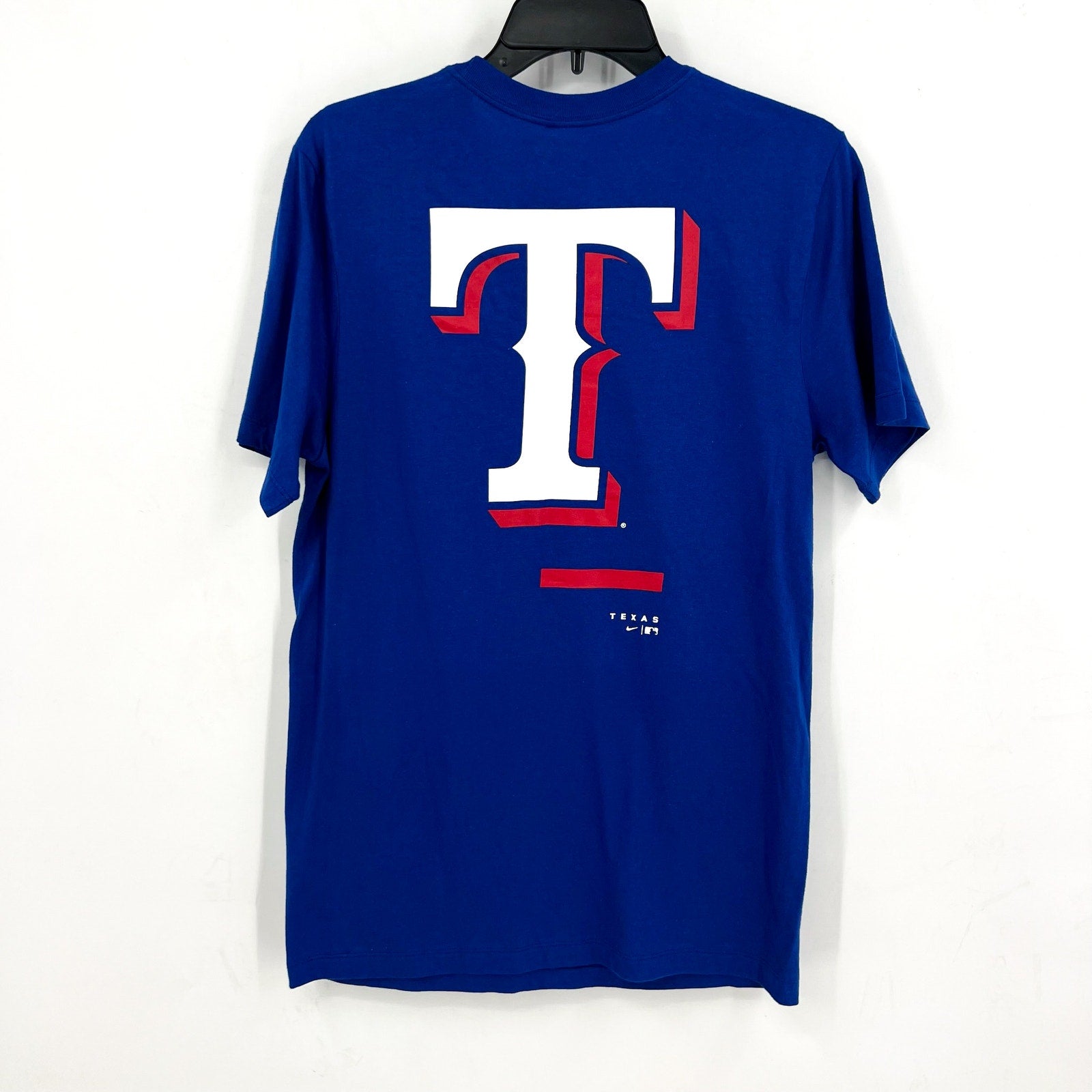 NIKE Mens Texas Rangers Logo Short Sleeve T-Shirt US Small Blue Crewneck NWT