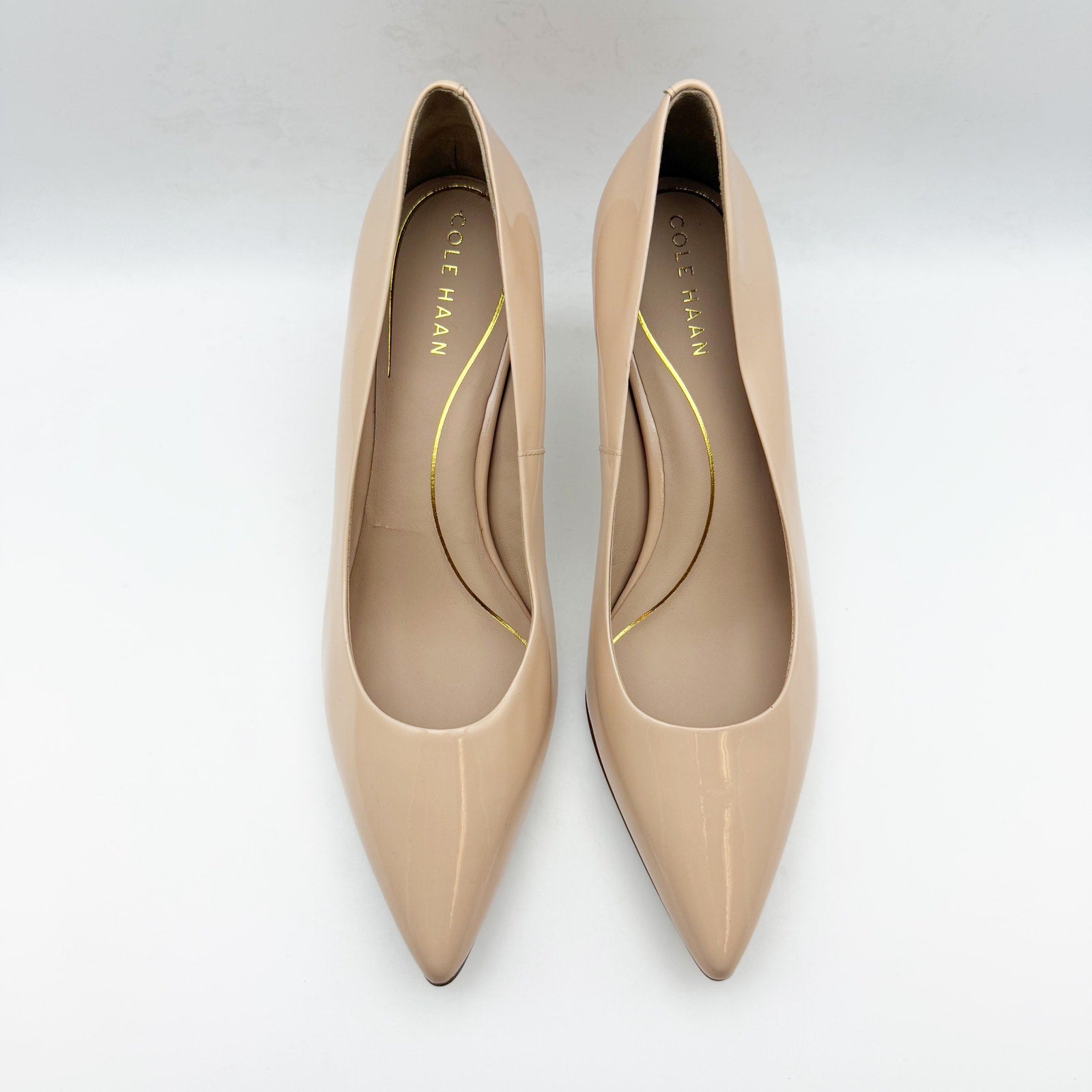 Cole Haan Womens Vandam Pumps US 9.5 Tan Brush Patent Leather 65mm NWOB