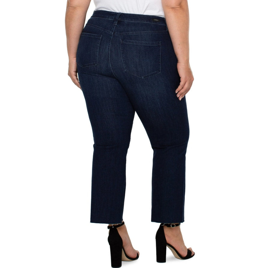 Liverpool Womens Hannah Crop Flare Jeans Size 22W Dark Blue Walcott Raw Hem NWT