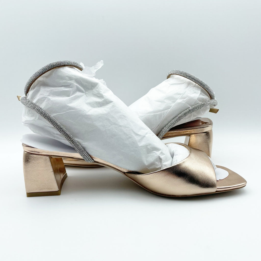 Badgley Mischka Womens Infinity II Heel Sandals US 8 EU 38.5 Champagne Pink NIB