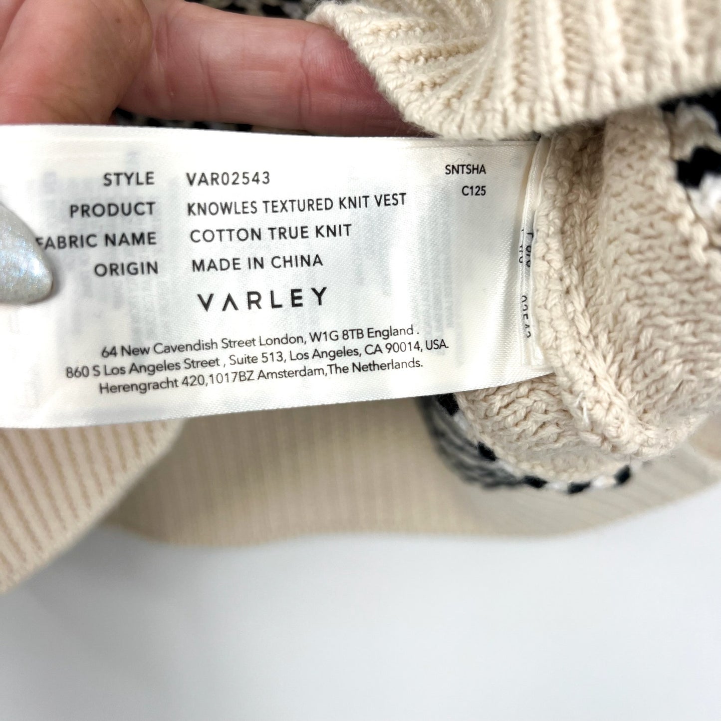 VARLEY Womens Knowles Textured Knit Vest Top XS Birch Cream Black Stitch NWOT