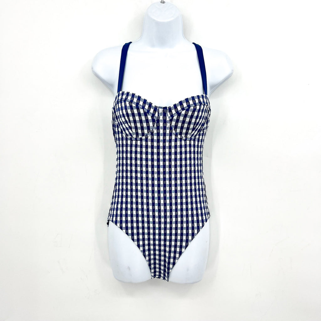 SEAFOLLY Bella Underwire One Piece Swimsuit US 6 Blue Ultramarine Gingham NWT