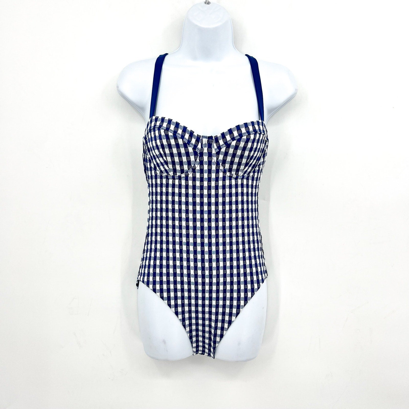 SEAFOLLY Bella Underwire One Piece Swimsuit US 6 Blue Ultramarine Gingham NWT