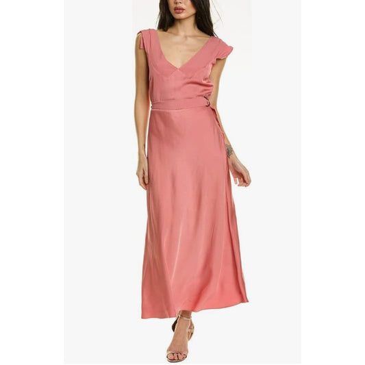 TED BAKER Women's Noemi Midi Dress Size 3 US 8 Dusky Pink V-Neck Bias Cut NWT