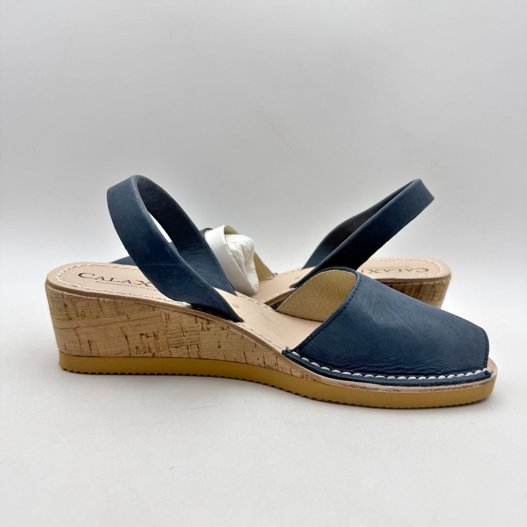 CalaXini Womens Cork Wedge Sandals EU 39 US 8.5-9 Navy Blue Suede NWOB