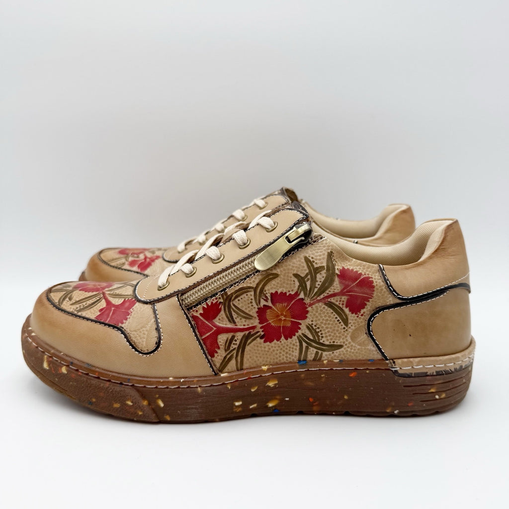 L'Artiste Womens Sincerity Sneakers EU 42 US 10.5-11 Beige Floral Leather NWOB