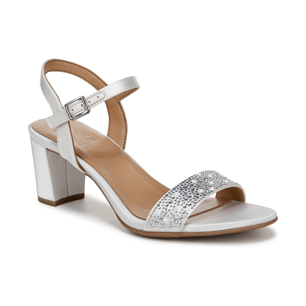 Naturalizer Womens Bristol Heeled Sandals Size 7 Pearl White Satin NWOB