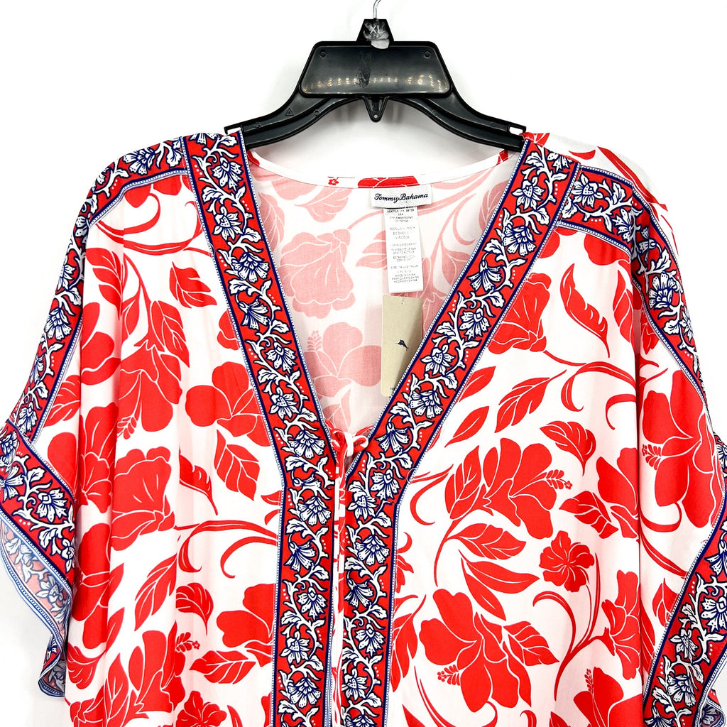 TOMMY BAHAMA Women's Fiori Border Beach Tunic Cover Up Large XL White Red NWT