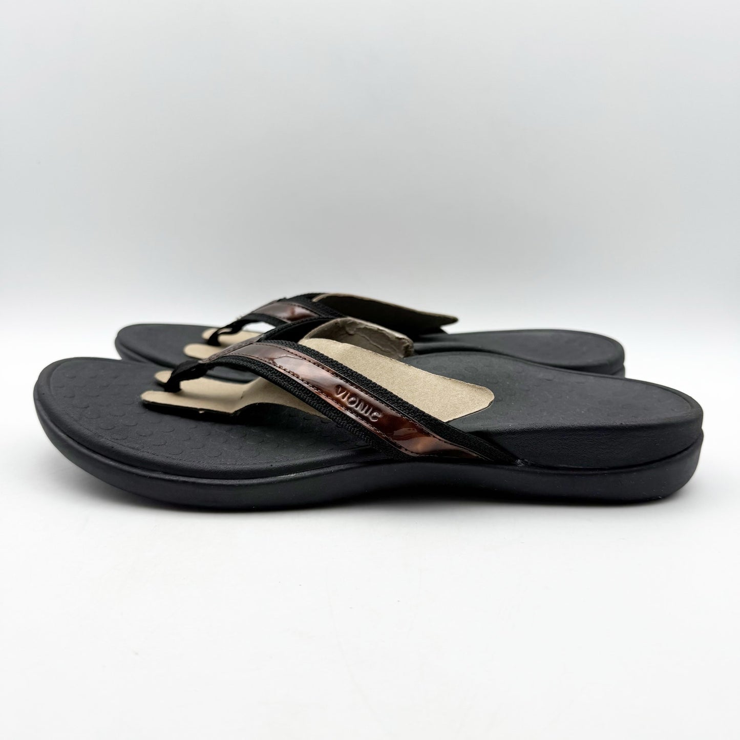 Vionic Womens Tide ll Flip Flop Sandals US 12 M EU 43 Black Brown Slip On NWOB