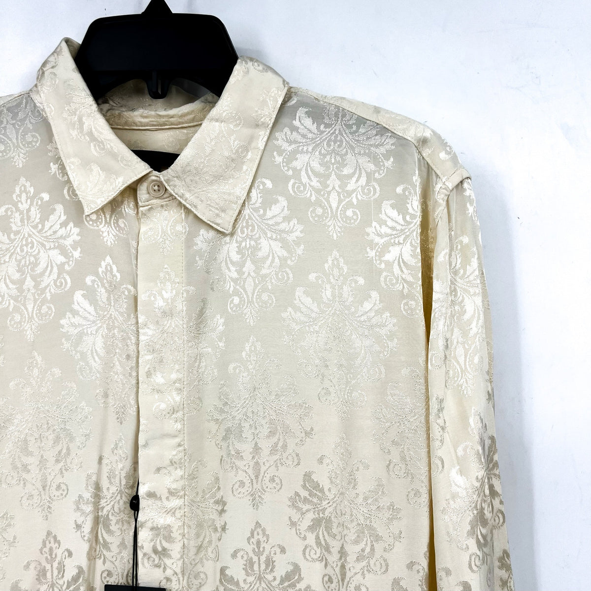 JOHN VARVATOS Men's Rodney Long Sleeve Shirt Medium Cream Damask Jacquard NWT