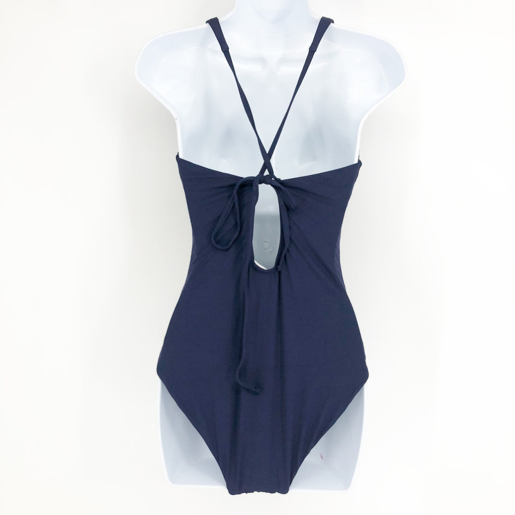 ANDIE SWIM Bali One Piece Swimsuit Medium Tall 8-10 Navy Blue Deep Plunge NWT
