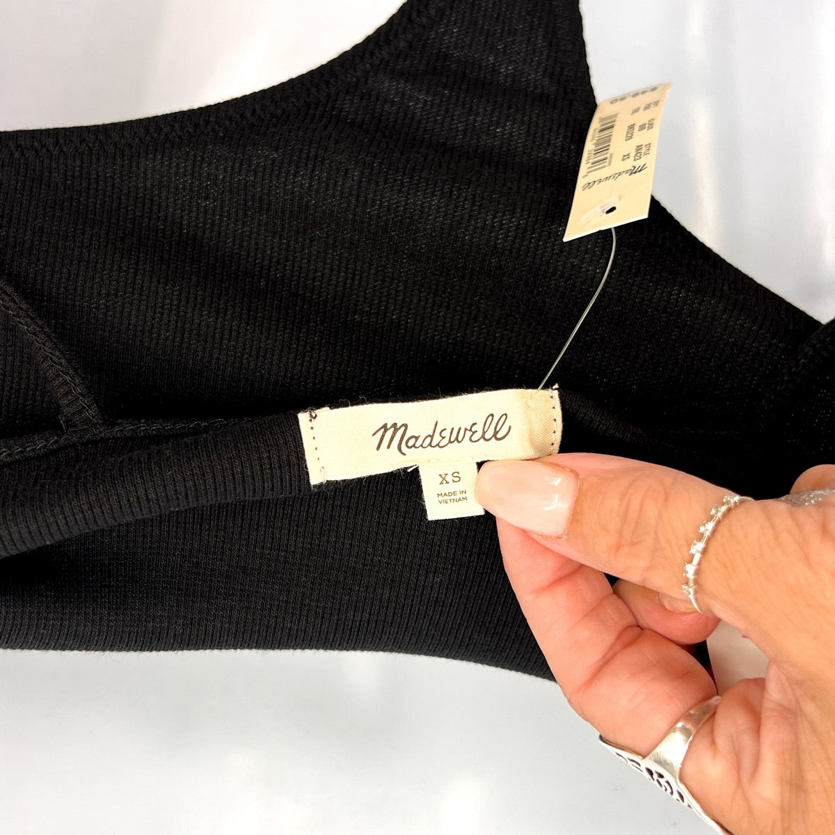 Madewell Women's Ribbed Spaghetti-Strap Bodysuit XS Black Thong AN423 NWT