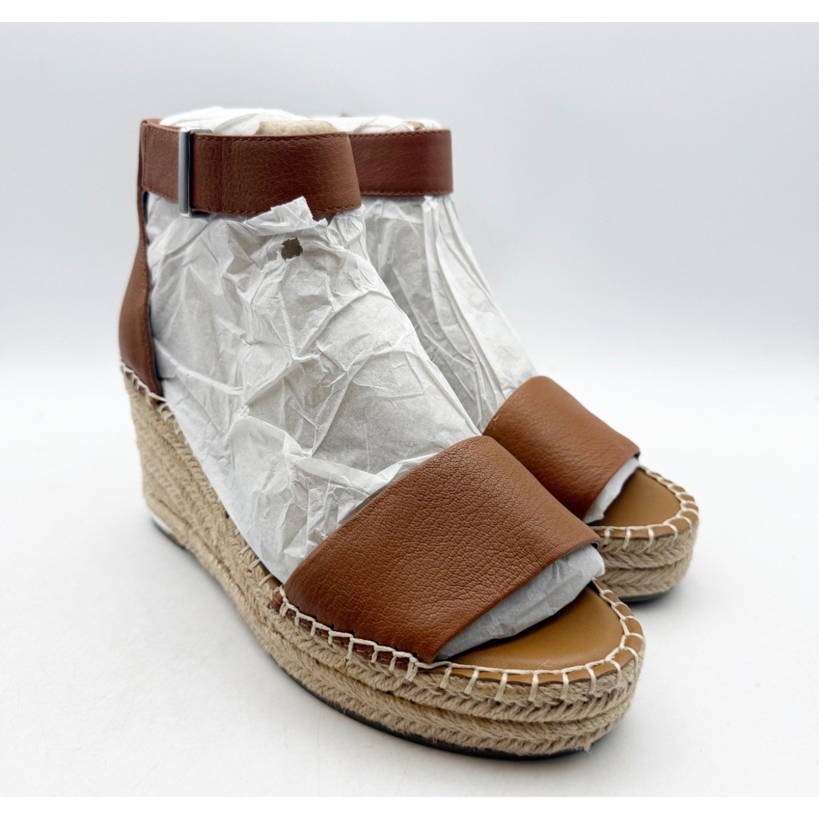 Franco Sarto Women's Clemens Raffia Espadrille Wedge Sandals US 6.5 M Brown NWOB