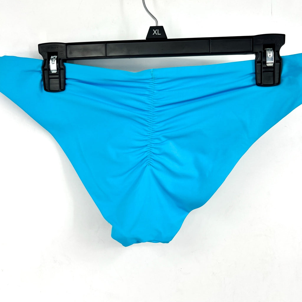 BECCA Women's Garden of Eden Shirred Hipster Bikini Bottom Large Pool Blue NWT