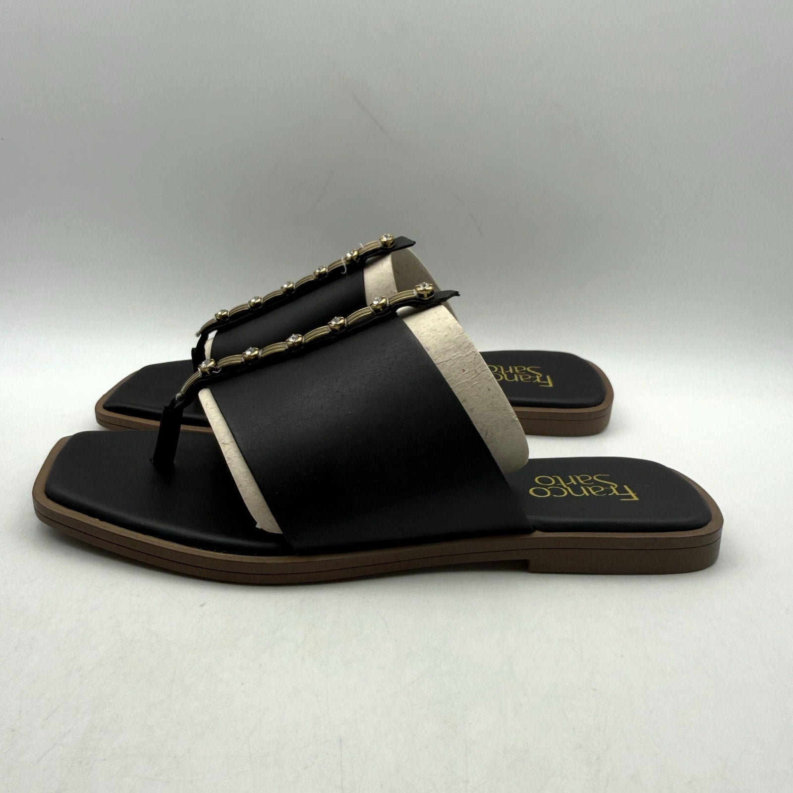 Franco Sarto Womens Megs Sandals SIZE 9 M EU 39 Black Leather Rhinestone NIB