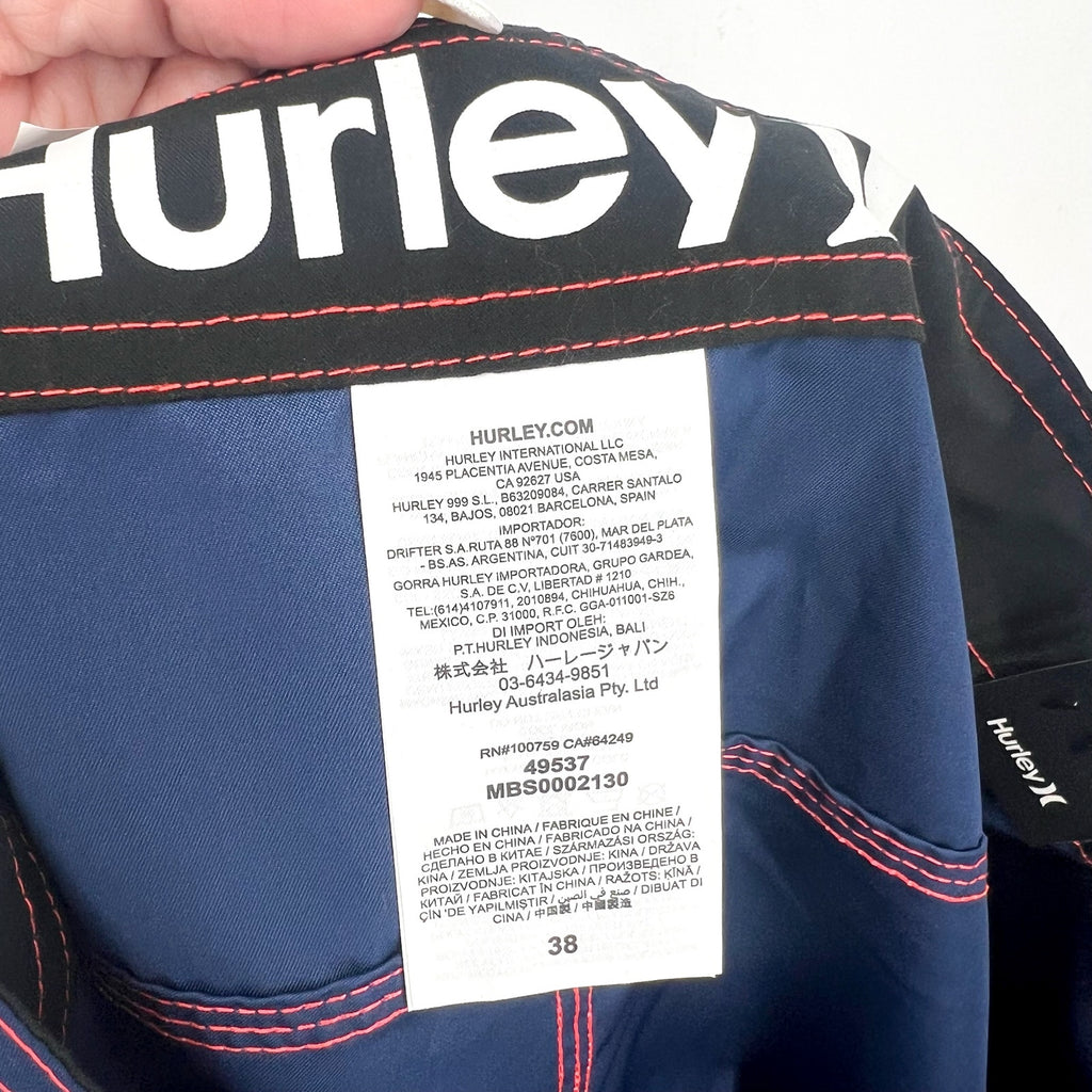 HURLEY Mens Standard One and Only Board Shorts 2.0 Size 38 Navy Neon Pink NWT