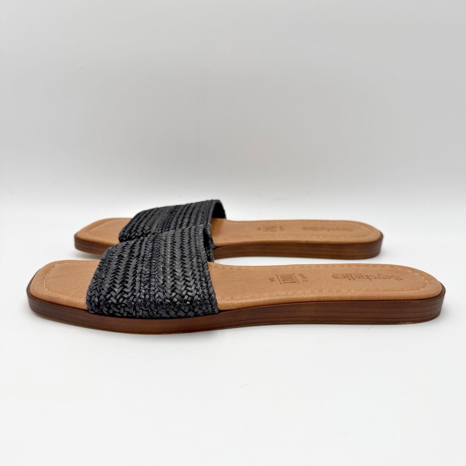 Seychelles Womens Palms Perfection Slide Sandals Size 10 Black Raffia Flats NWOB