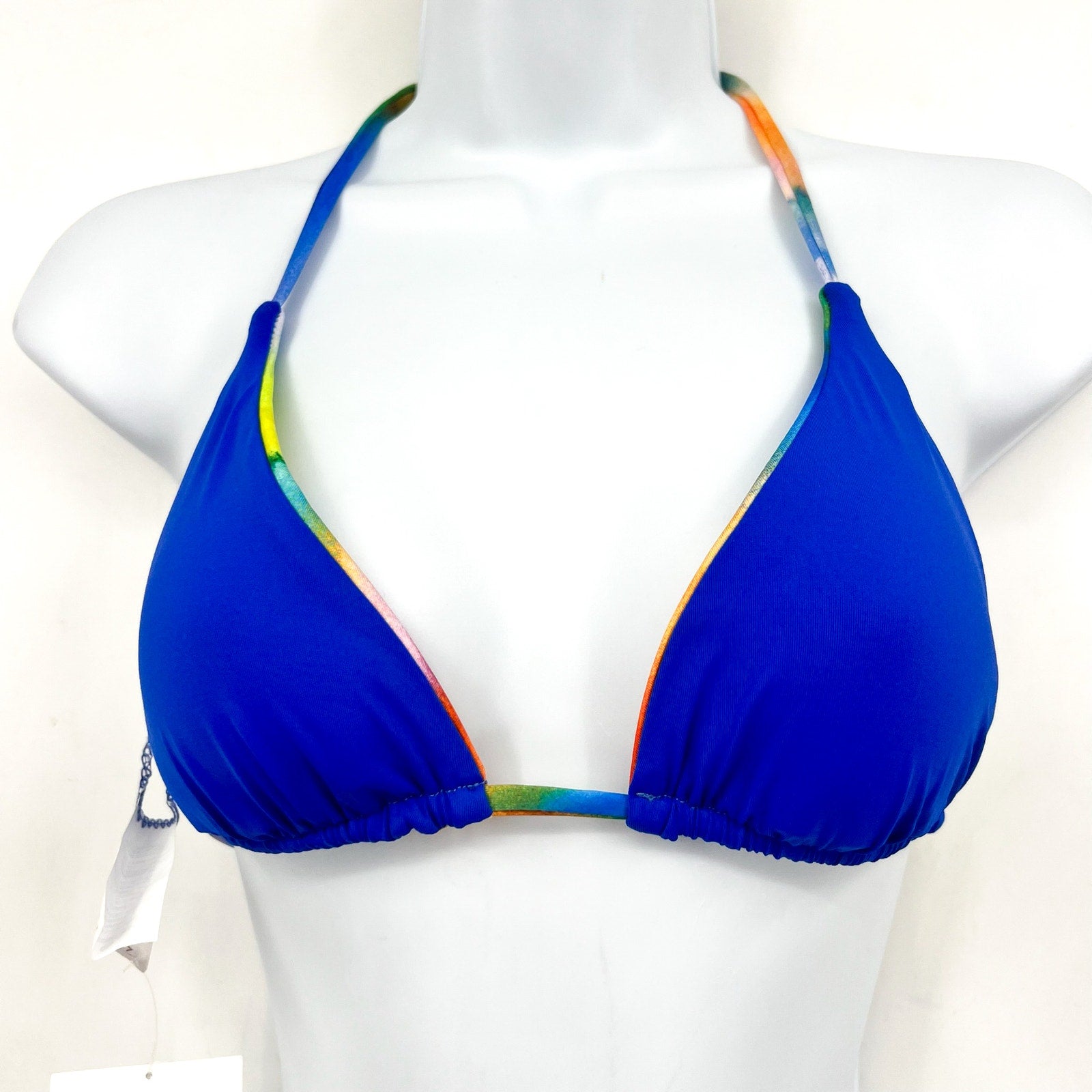 BECCA Paper Mache Cheryl Reversible Triangle Bikini Top Small Rainbow Blue NWT