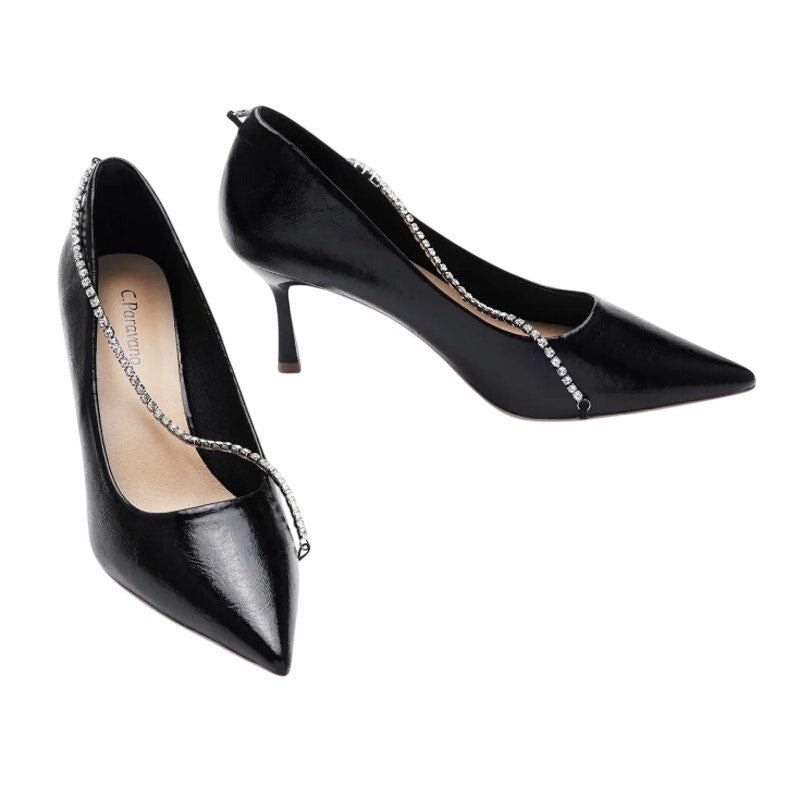 C.Paravano Womens Anna Chain Pumps EU 40 US 9.5 Black Leather NIB