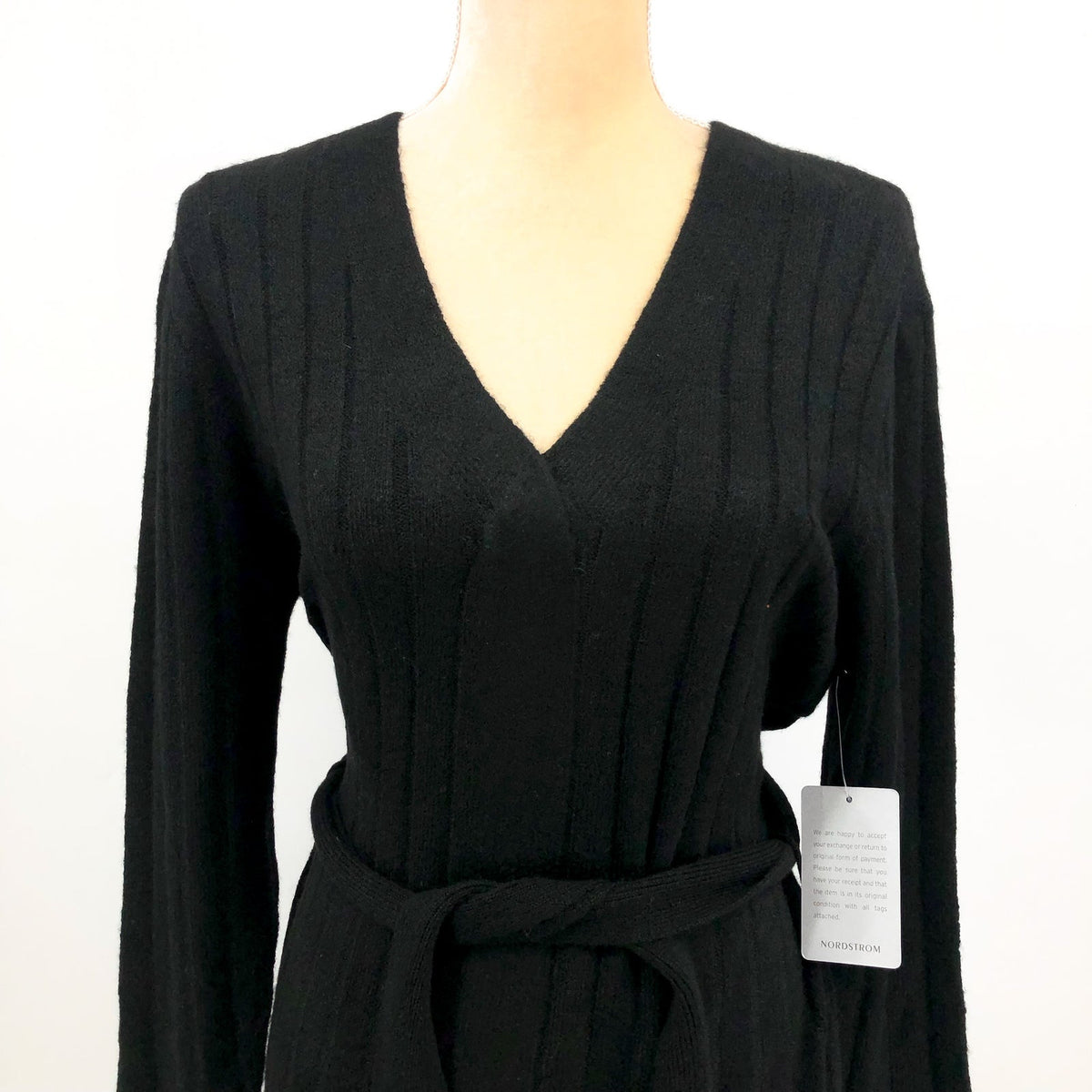 STITCHDROP Women's Tied To You Belted Midi Sweater Dress Medium Black NWT