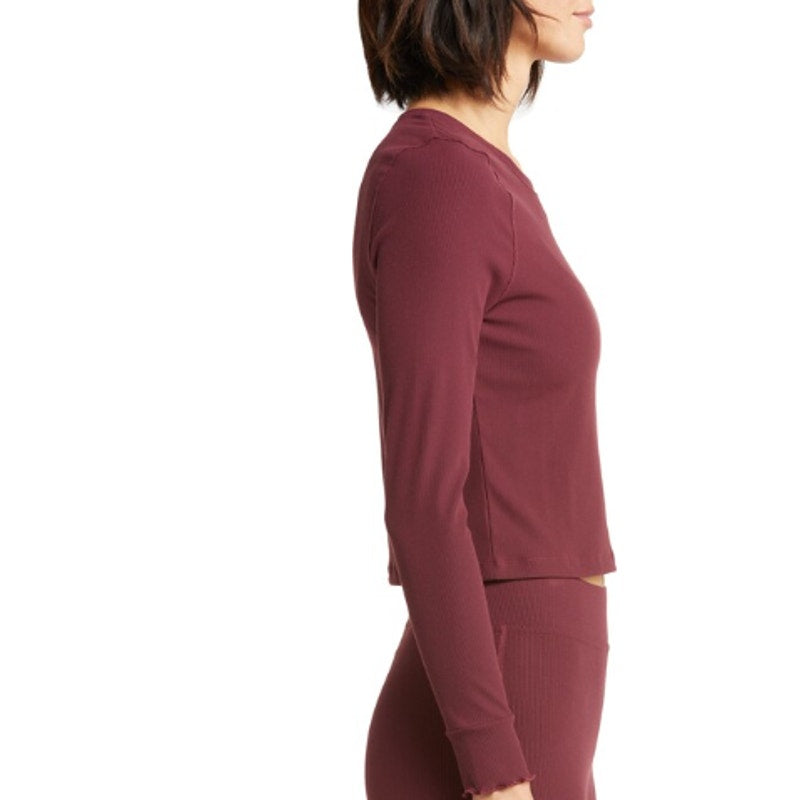 OUTDOOR VOICES Womens SuperForm Rib Crop Top XXS Red Shiraz Long Sleeve NWT