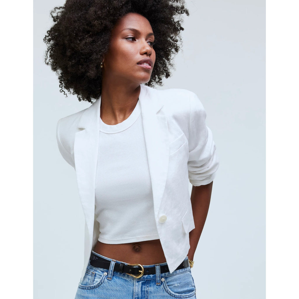 MADEWELL Women's The Sutter Crop Blazer Large White Linen NO903 NWT
