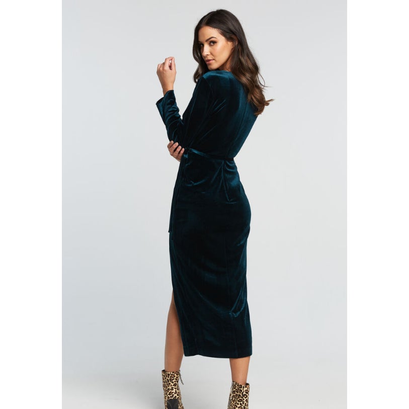 BARDOT Women's Morgan Velvet Wrap Dress US 6 Forest Green Long Sleeve NWT