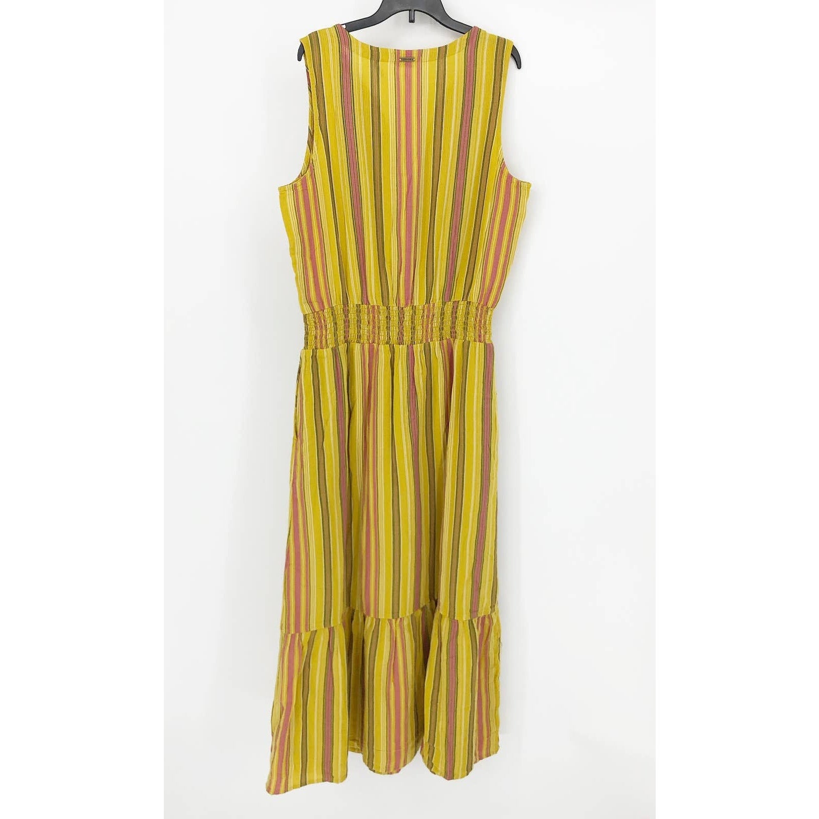 PRANA Womens California Dreaming Midi Dress Small Yellow Stripe Sleeveless NWT