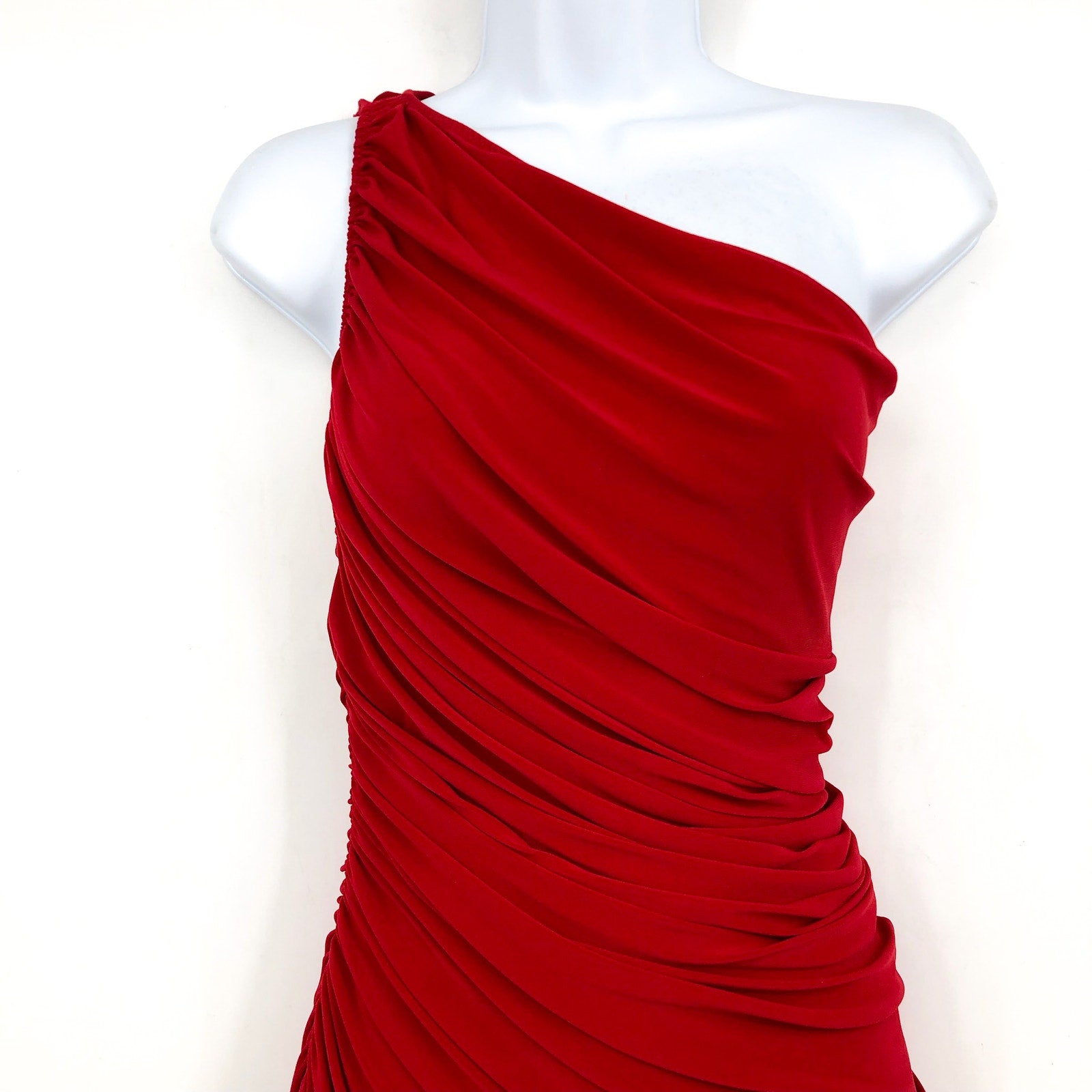 NORMA KAMALI Women's Diana Gown XS Red Jersey One-Shoulder Midi NWOT