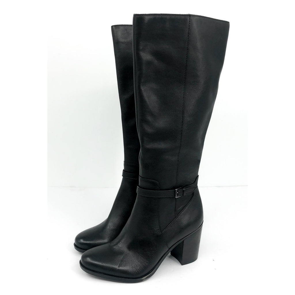 NATURALIZER Women's Kalina Boot 7.5 Wide WIDE CALF Black Leather Knee High NWOB