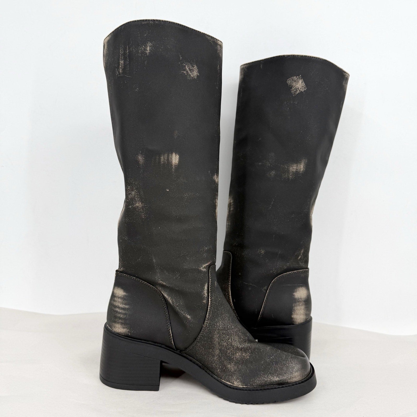 Madden Girl Womens Momento Knee High Boots US 8.5 Distressed Black NWOB