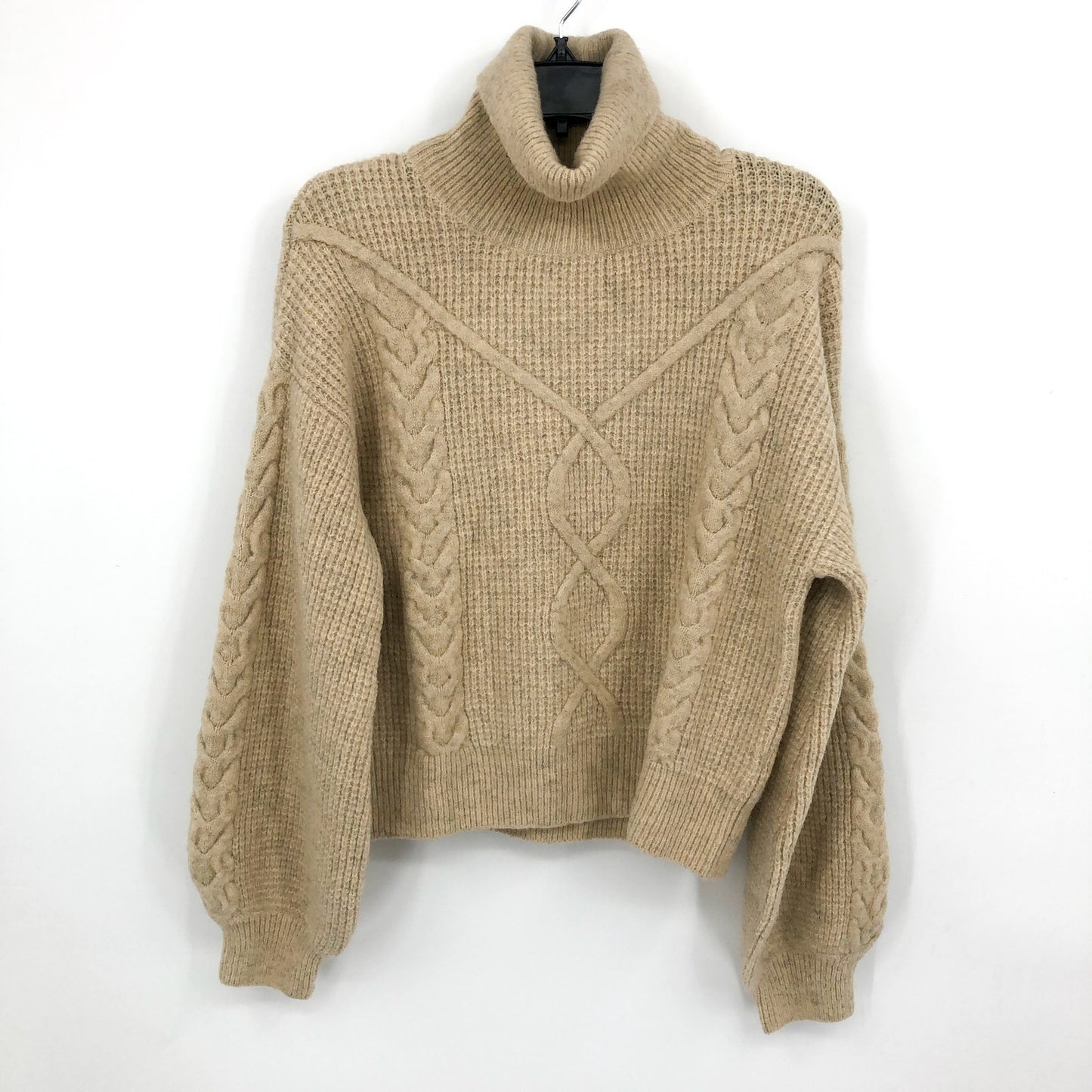 BARDOT Women's Maya Cable Knit Sweater Small Beige Pebble Balloon Sleeves NWT