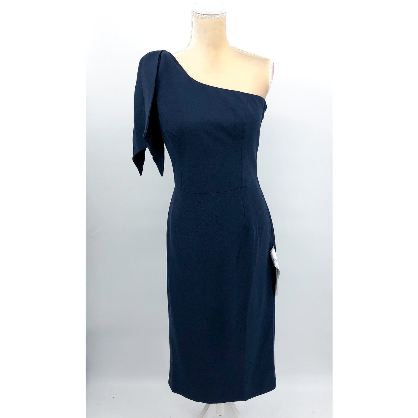 DRESS THE POPULATION Tiffany One Shoulder Sheath Dress Large Midnight Blue NWT