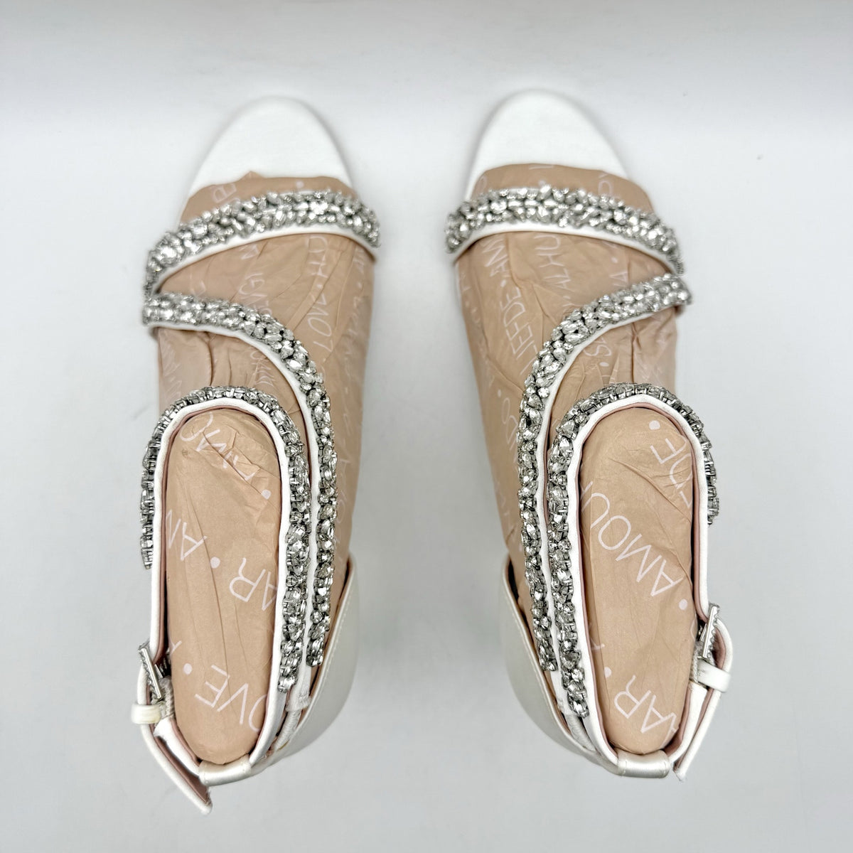 Pnina Tornai x Naturalizer Womens Ahava Heels Size 6.5 White Crystal Sandals NIB