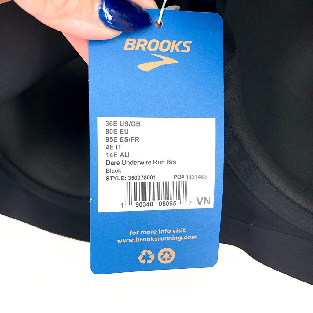 BROOKS Women's Dare Underwire Run Bra Size 36E DD Black High Support NWT