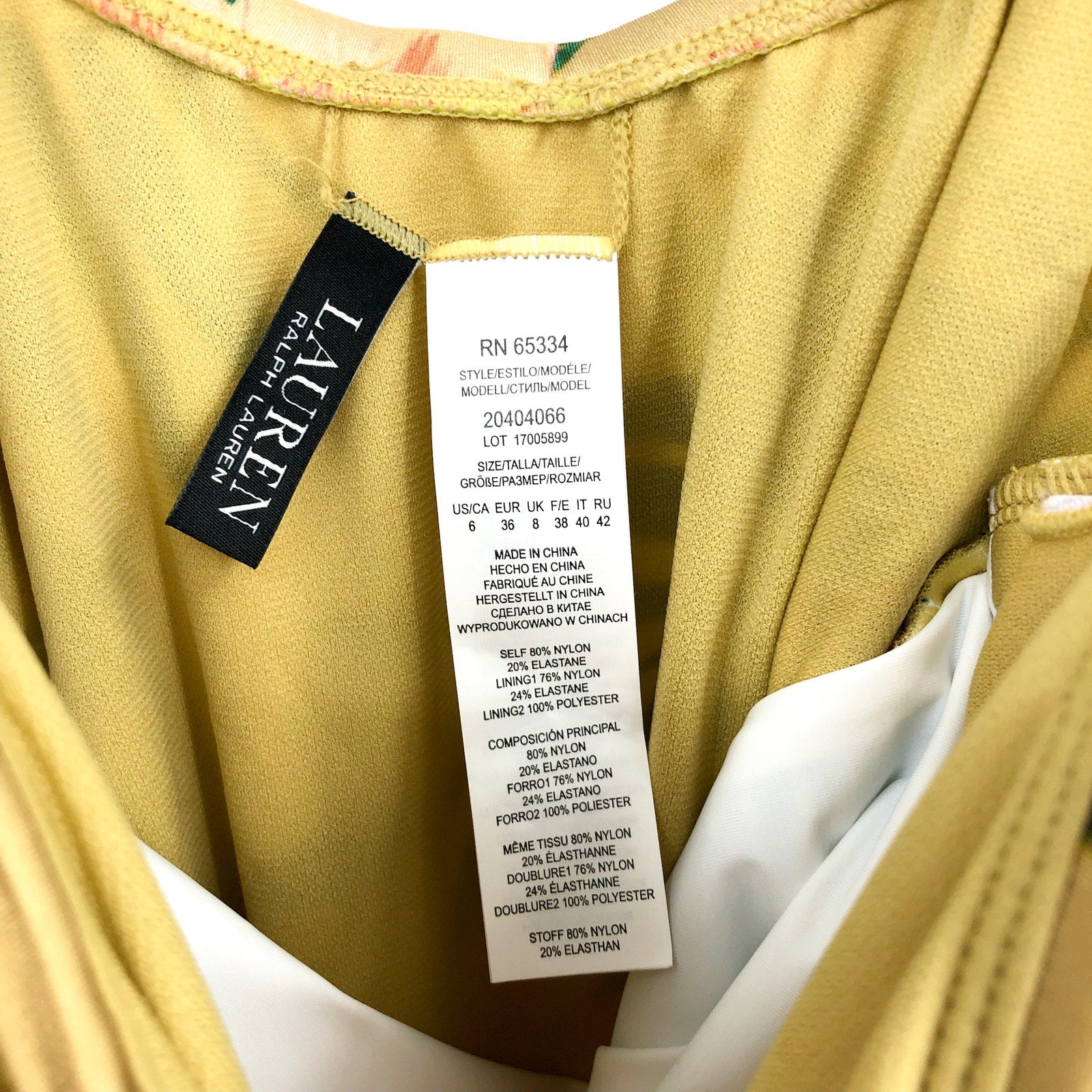 LAUREN RALPH LAUREN Island Tropical One Piece Swimsuit Size 6 Gold V-Wire NWT