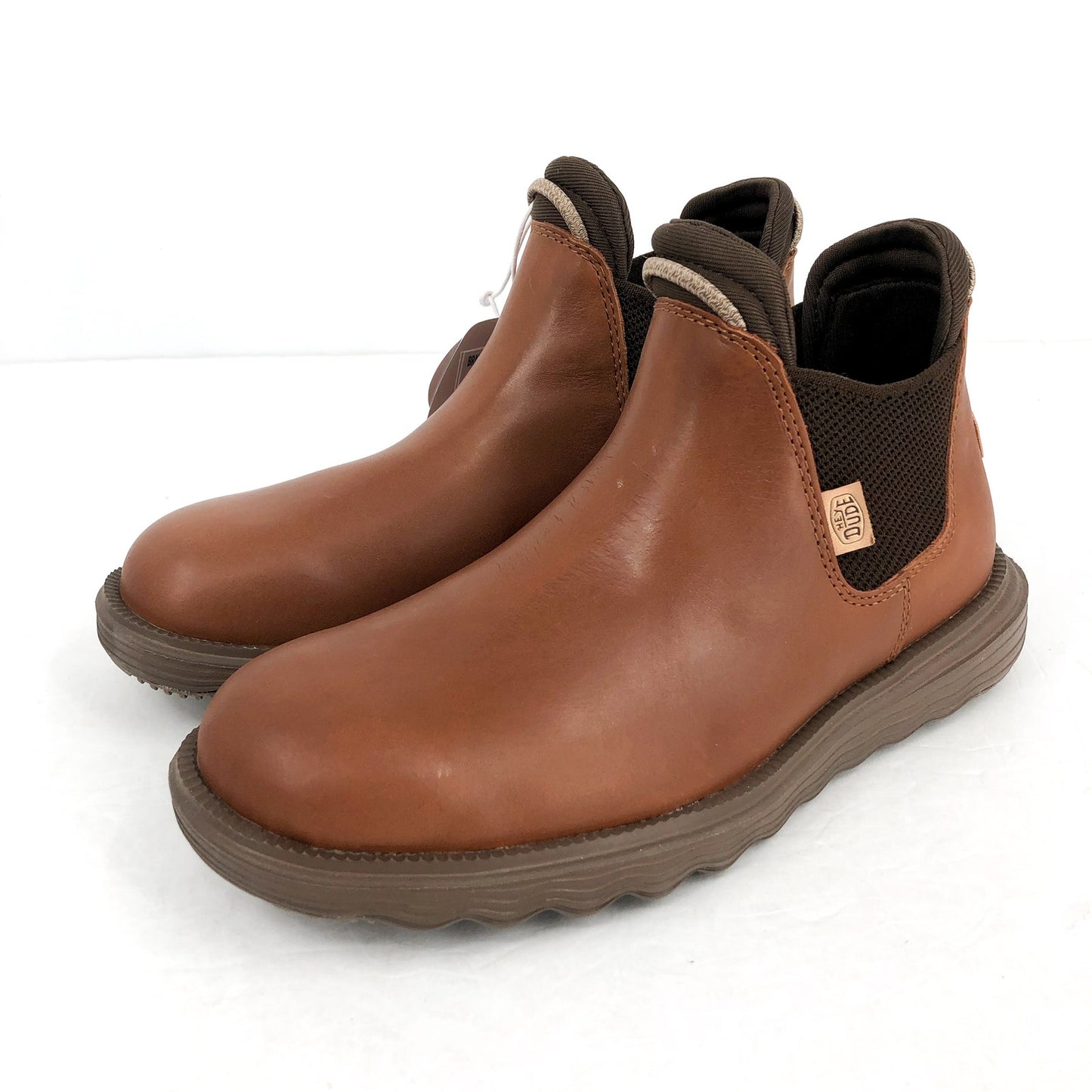 Hey Dude Womens Branson Ankle Bootie US 8 Cognac Leather Water Resistant NIB