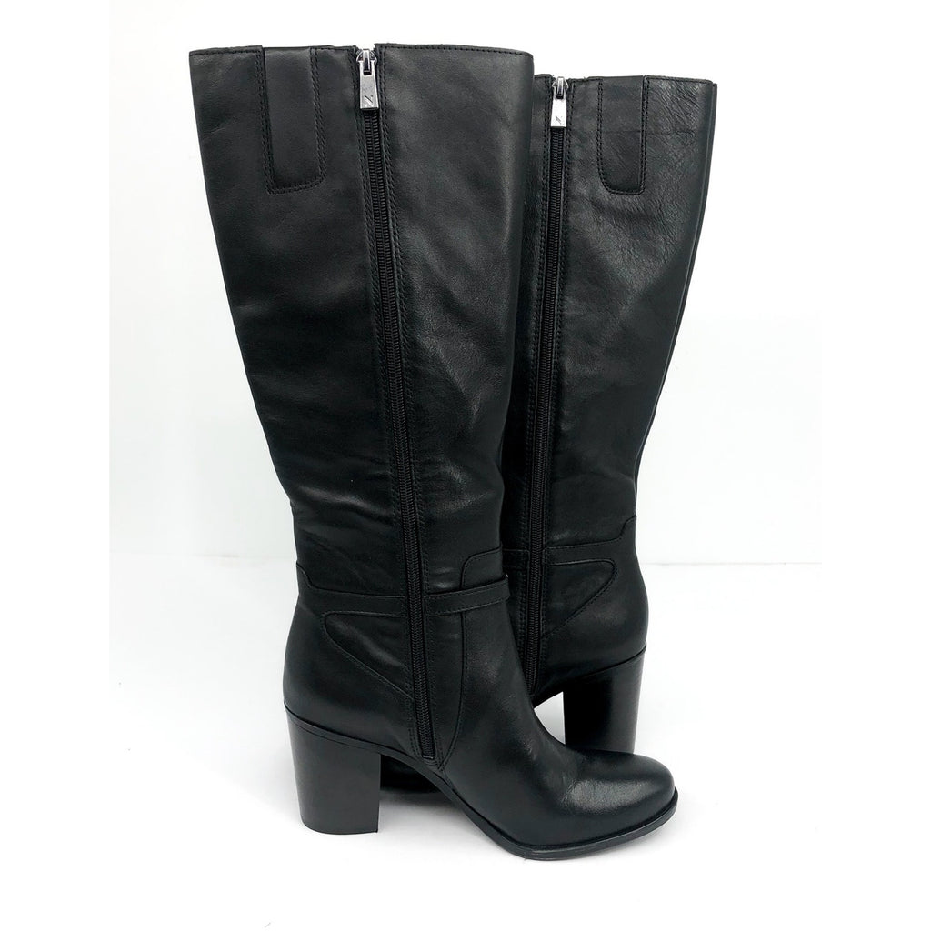 NATURALIZER Women's Kalina Boot 7.5 Wide WIDE CALF Black Leather Knee High NWOB