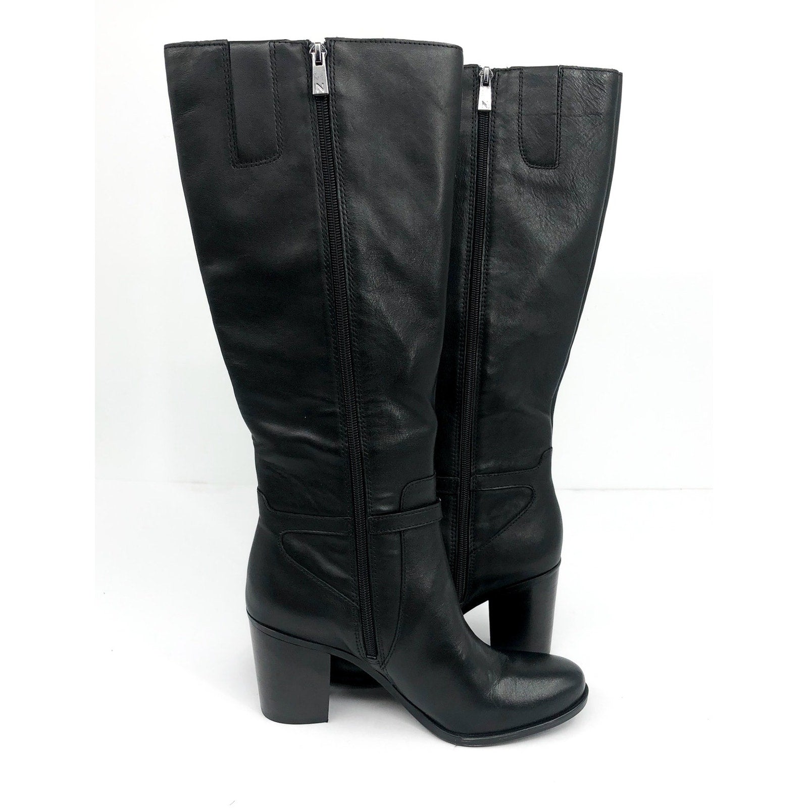 NATURALIZER Women's Kalina Boot 7.5 Wide WIDE CALF Black Leather Knee High NWOB