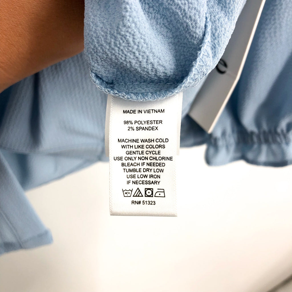 CECE Women's Ruffled Popover Blouse Small Blue Air V Neck 3/4-Sleeve NWT