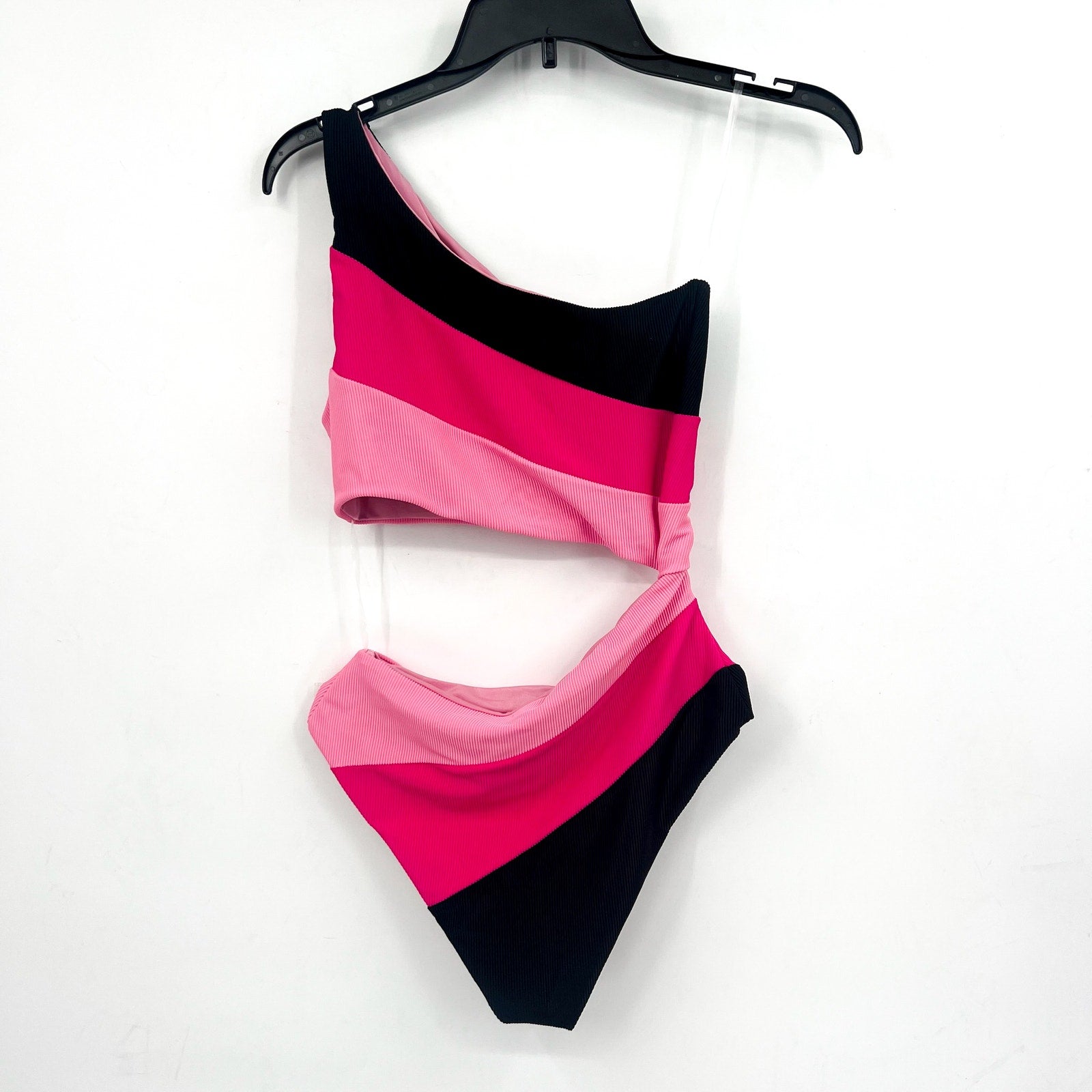 BEACH RIOT Women's Joyce One-Piece Swimsuit Small Pink Black One-Shoulder NWT