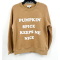GILLI Womens Pumpkin Spice Keeps Me Nice Crew Sweatshirt Medium Petite Tan NWOT