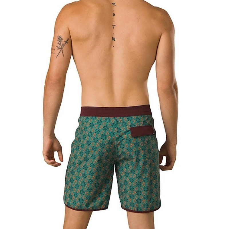 PRANA Mens Vintage Board Shorts Size 33 Green Cove Geo Floral 8" Inseam Swim NWT