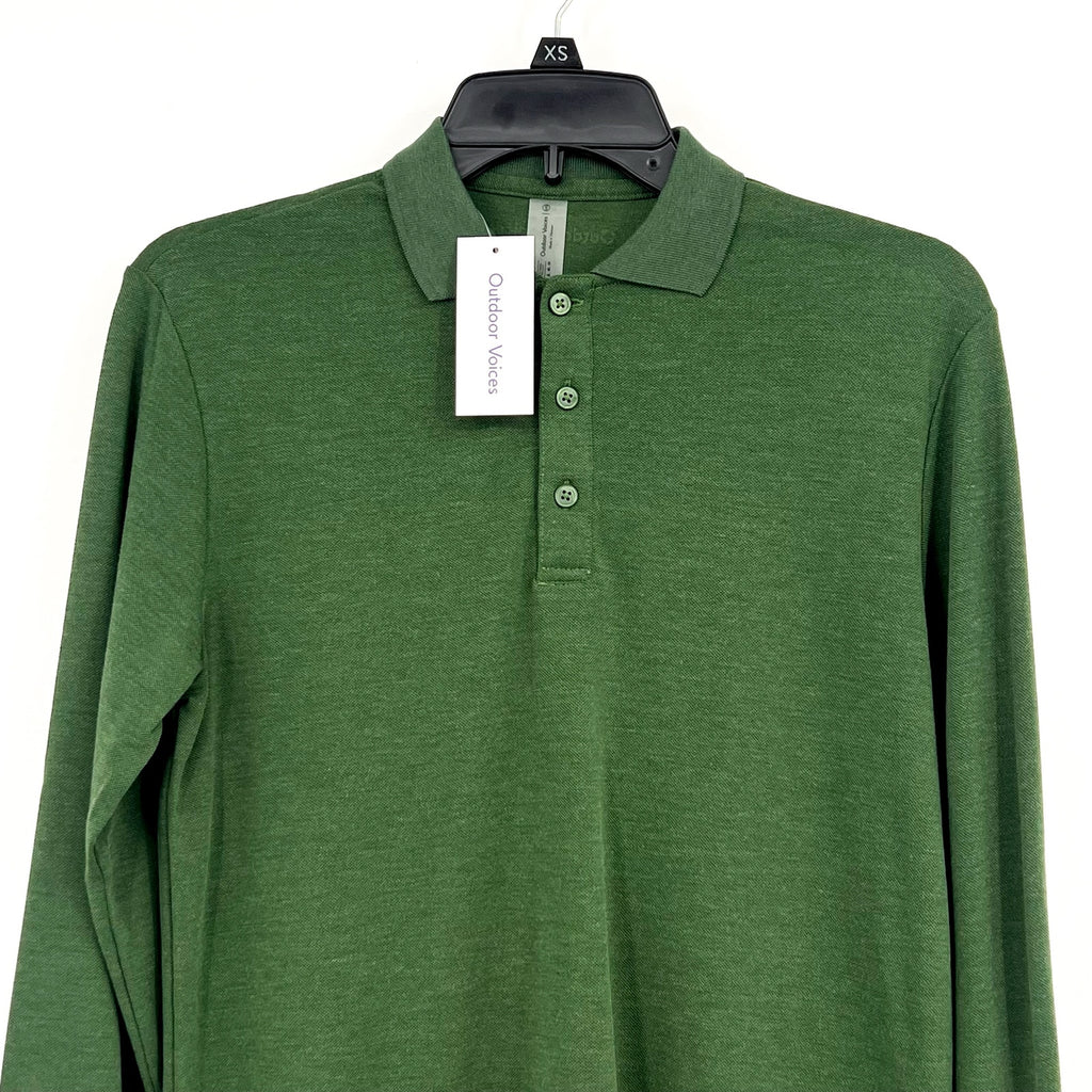 OUTDOOR VOICES Men's Birdie Long Sleeve Polo Shirt XXS Greenwoods DriRELEASE NWT