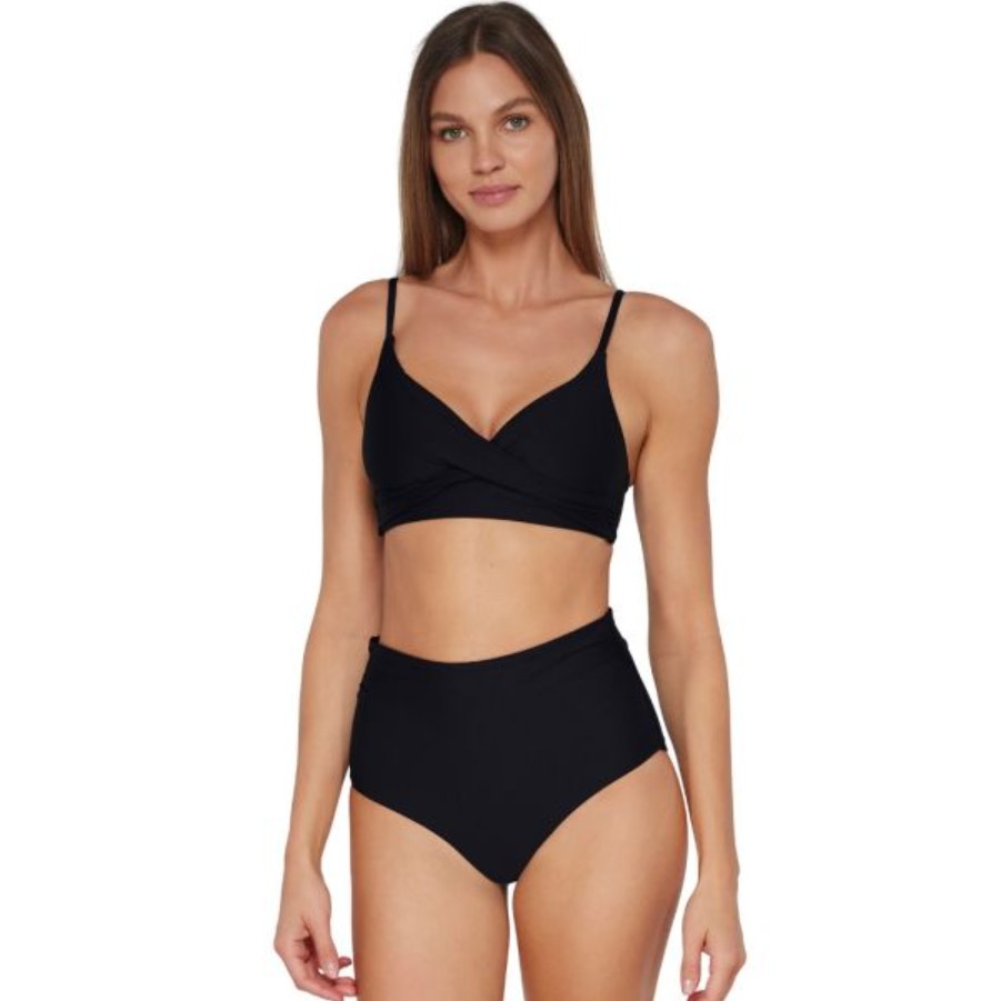 SUNSETS Women's Capri Fold-Over High Waist Bikini Bottom Small Black NWT